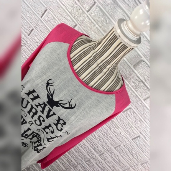 5/$25 Pink and Cream Christmas Raglan Baseball Tee - Picture 3 of 7